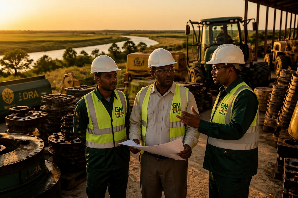 Green Mall technicians servicing heavy machinery on site